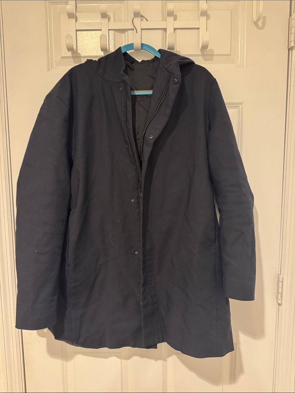 Cos Men's Navy Long Hooded Parka Coat - Classic Casual Jacket